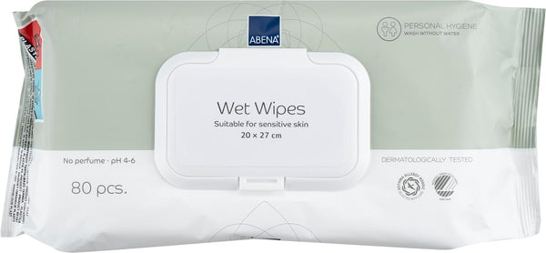 Wet Wipes - Pack of 80 Heavy Duty Incontinence Wipes - Fragrance & Colourant Free, Dermatologically Tested