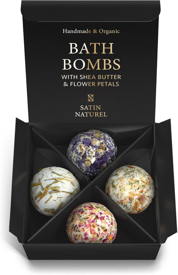 Luxury Gifts for Women - 4X Organic Handmade Bath Bombs with Natural Essential Oil - Gifts for Her - Gifts for Girls - Bath Bombs for Women - Premium Gift Box