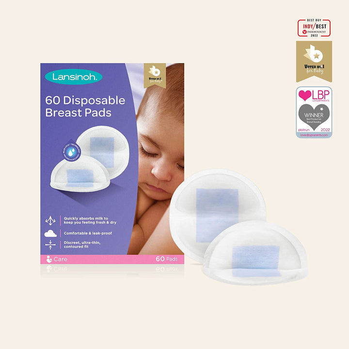 Disposable Breast Pads Maternity - 60 Pack - Ultra-Thin & Abosrbent Nursing Pads with Bluelock™ Core Leak-Proof Protection - Holds 20X Weight - Individually Wrapped -Breastfeeding Essentials