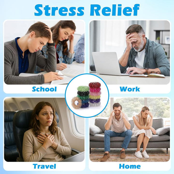 Spring Acupressure Rings, 12PCS 27Mm Spiky Sensory Finger Rings for Anxiety & Stress Relief, Blood Circulation, Versatile Fidget Massager for Adults and Teens 14+ (Multi-Color)