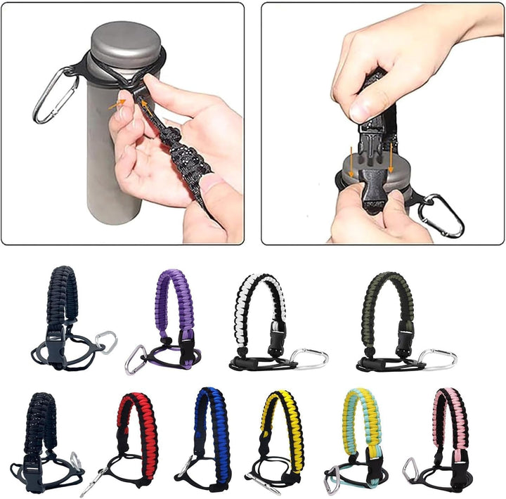 Water Bottle Handle Strap for Outdoor Camping Water Bottle Strap Paracord Handle with Safety Paracord Carabiner Water Lanyard,Water Accessories