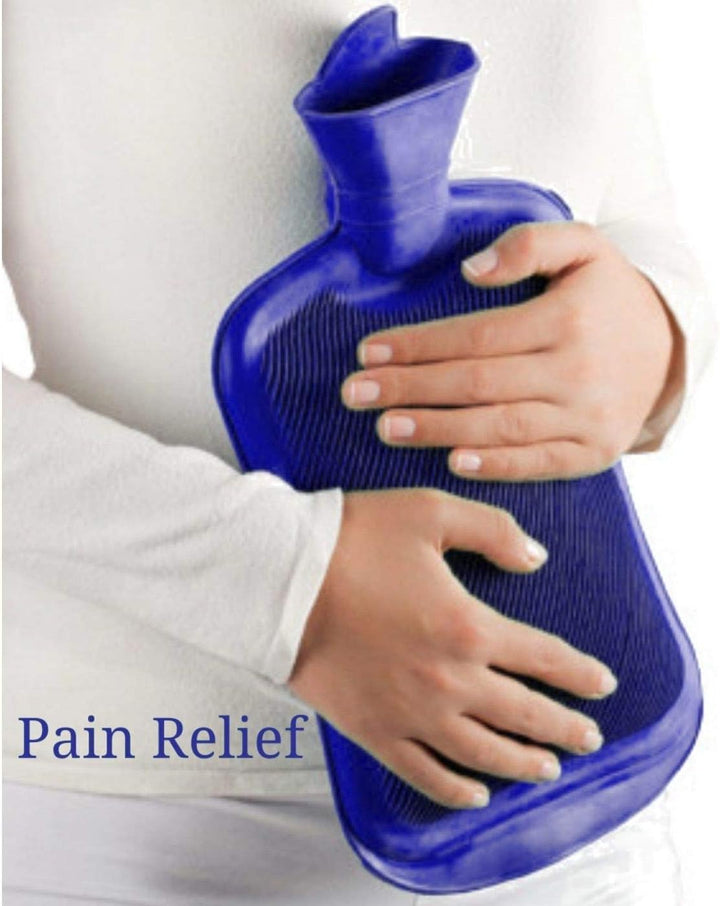 Pack of 2 Hot Water Bottles Natural Rubber Large Hot Water Bottle 2L Large Capacity | Ribbed Hot Water Bag for Pain Relief Secure & Leakproof (Assorted Colours)