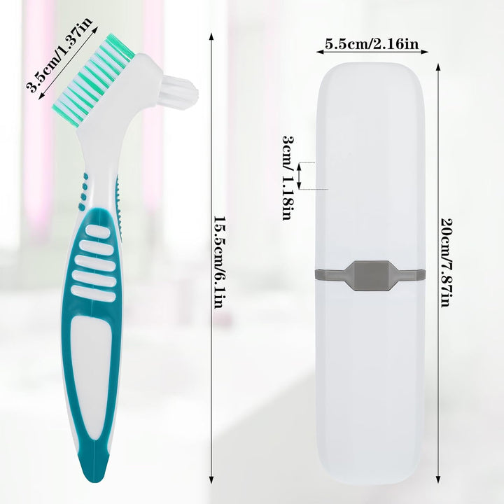 Denture Brush, 2Pcs Denture Toothbrush with Case,Multi-Layered Bristles Dental Brush,Ergonomic Rubber Handle for False Teeth Cleaning(Green,Purple)