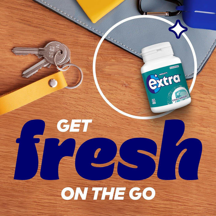 Wrigley'S  Chewing Gum, Cool Breeze Mint Flavour, 46 Pieces, Sugar Free Chewing Gum Bottle with Xylitol