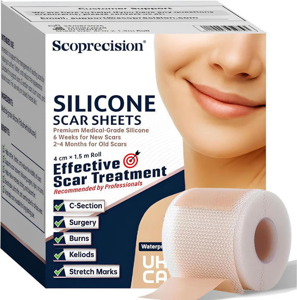 Silicone Scar Tape 4Cm X 1.5M | Medical Grade Silicone Sheets for Scar Care | Suitable for Surgery, C Section, Burns, Acne Marks and Stretch Marks | Soft, Reusable, Waterproof