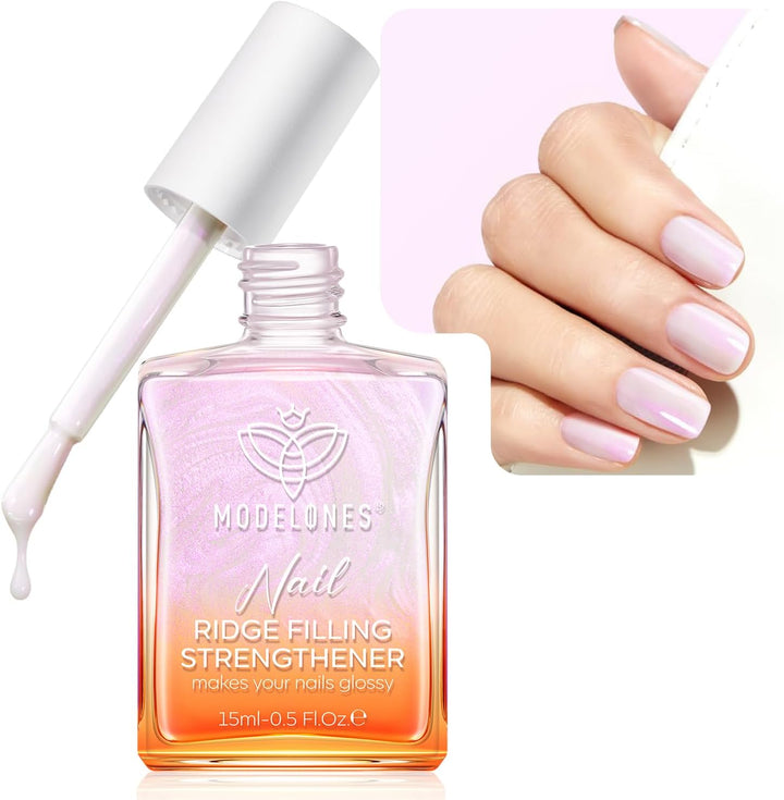 Nail Care 8 in One Ridge Filling Strengthener Treatment, Nail Polish Strengthener for Damaged and Weak Nails, Nail Hardener Extra Strong and Growth Smoothing Base Coat Clear Varnish 15Ml