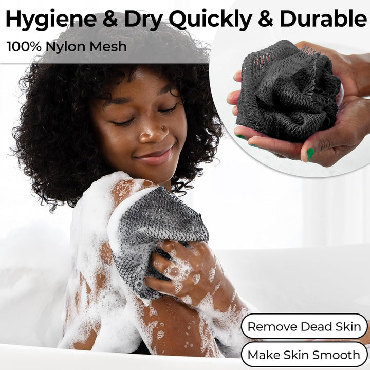 African Net Sponge Authentic - 2 Pieces Body Back Scrubber Bath Sponge with Knots - Afro Loofah Exfoliating Wash Cloth for Shower - African Body Care Daily Use Bathing Accessories