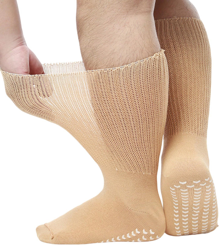 Extra Width Diabetic Socks Men Women Wide Edema Sock for Swollen Feet anti Slip Cast Bariatric Hospital Unisex None Binding Diabetic Hospital with Grip