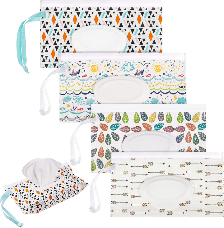 4 Pack Wet Wipe Pouch, Extra Large 10" X 6" Reusable Baby Wipe Case Refillable Wipes Dispenser Travel Container Wipes Bag for Baby and Adult (Colorful)