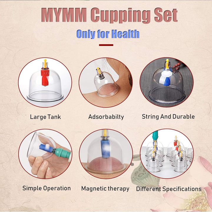 12 Cupping Cups Sets Biomagnetic Traditional Professional Chinese Therapy Massage Cupping Set Household Pull Out Vacuum Cupping Kit/Chinese Massage Hijama Suction (12)