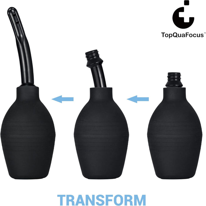 10Oz Silicone Enema Bulb Kit for Men Women Colon Cleaning Comfortable Coffee Enemas Shower Head 4.8' Tips (Black)