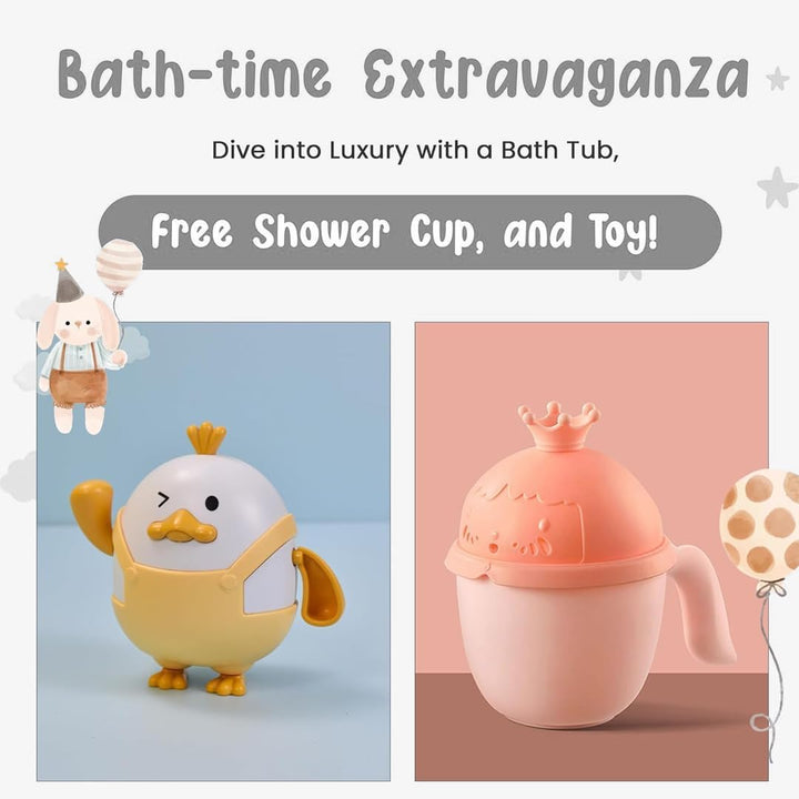 Collapsible Baby Bath Tub with Thermometer - Baby Bath Support for Newborn Bath - Portable Bathtub with Drain Plug for Travel - anti Slip Tub with Shower Jug and Toy 0-24 Months (Grey)