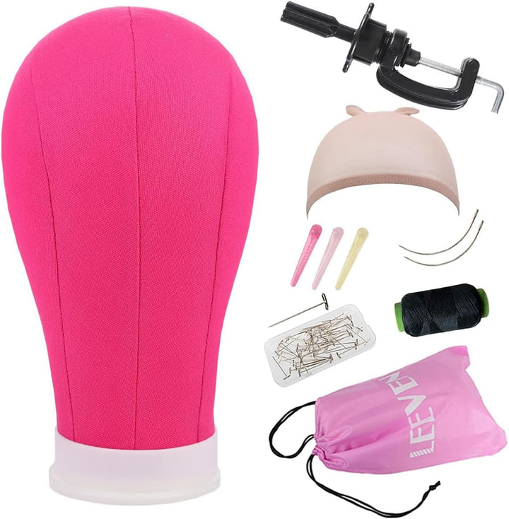 21 Inch Canvas Wig Head Mannequin Head with T Pins and Clamp Stand Canvas Block Head for Wig Making/Display/Styling 21 Inch