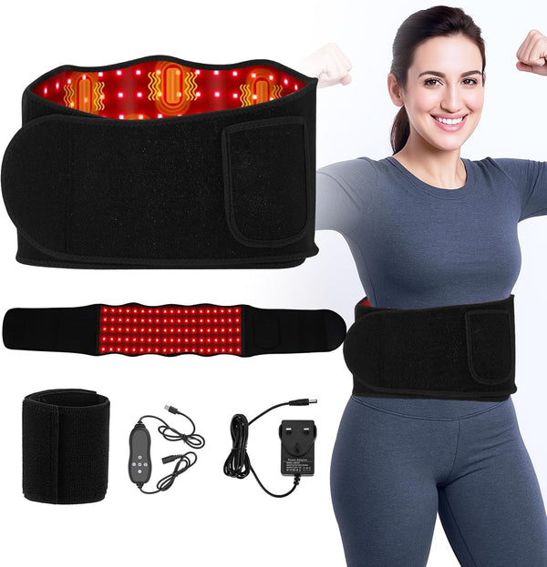Red Light Massaging Belt for Body, 660Nm Red Light & 850Nm Near-Infrared Light Wrap Belt with 6 Time Settings, 5 Lighting Modes, 5 Massaging Levels, Back Support Massager Belt for Legs, Back, Waist