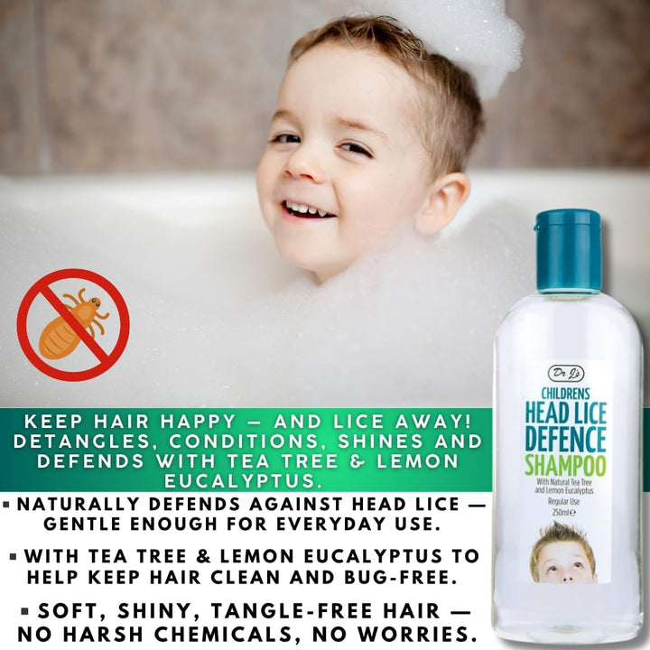 Dr J’S 3-Piece Head Lice Prevention Kit – Tea Tree & Lemon Eucalyptus Shampoo, Lice Repellent Spray & Nit Comb | Natural Nit & Lice Defence for Kids | Packaging and Colours May Vary
