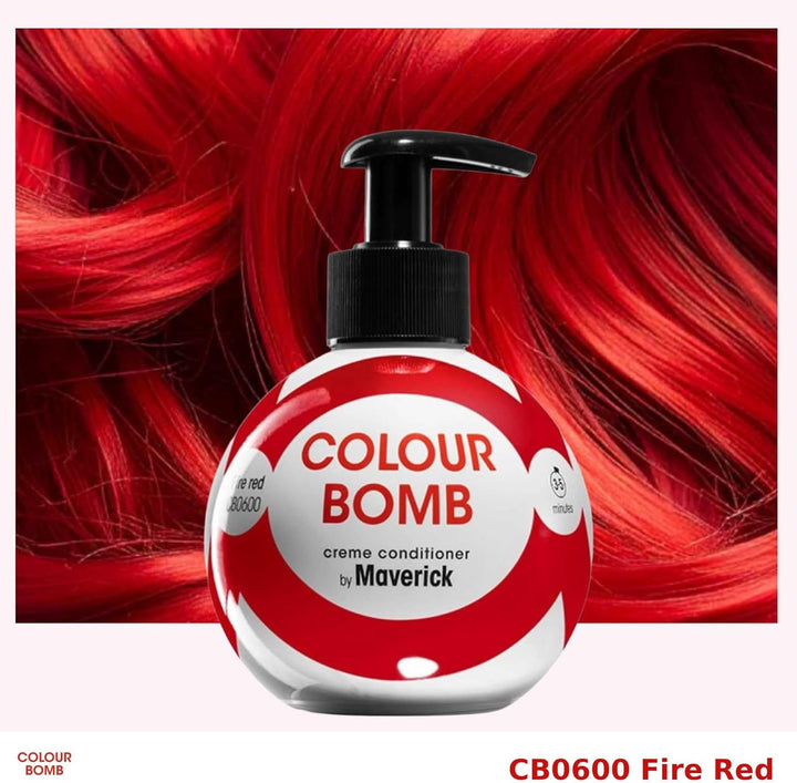 Colour Bomb Fire Red Hair Colour Depositing Conditioner 250Ml – Vibrant Gloss & Shine, Softening & Nourishing Colour Refresh Treatment, No Mix, Vegan, Ammonia & Peroxide Free