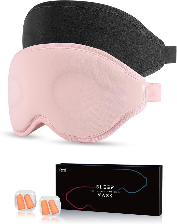 Sleep Mask, 2 Pack of Super Soft and Comfortable Eye Mask for Sleeping, 100% Blackout Sleep Aid Eye Mask for Men & Women with Adjustable Straps, Suitable for Travel, Night Sleeping, Nap