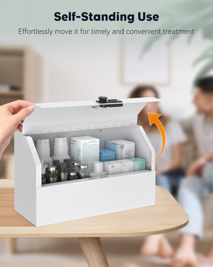 Wall Mount Medicine Cabinet with Combination Lock Locking First Aid Cabinet Lockable Medical Cabinet Small Medicine Organizer Metal Storage Box, White