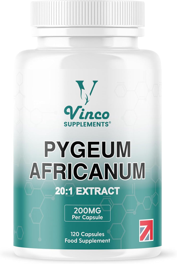 Vinco Pygeum Africanum 4,000Mg Equivalent - 200Mg of 20:1 Extract - 120 High Strength Capsules - 13% Phytosterols - Prostrate Health Supplement - Non-Gmo & Gluten Free – Made in UK