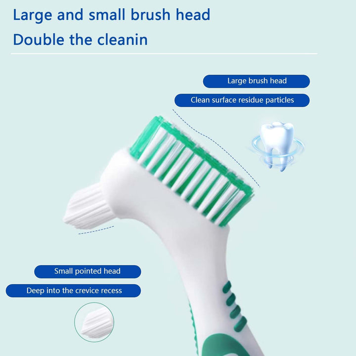 2 Pcs Dentures Cleaning Brush Set, Denture Cleanings Care Brush, Dual Head Denture Cleaning, Easy Hold Handle, for Oral Care, Effective Cleaner, Braces, Retainers and Dentures(Green, Blue)