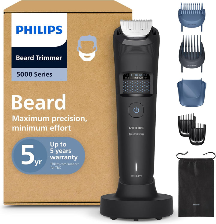 Beard & Stubble Trimmer/Hair Clipper for Men, Series 5000, 40 Length Settings, Self-Sharpening Metal Blades, UK 3-Pin Plug - BT5502/13