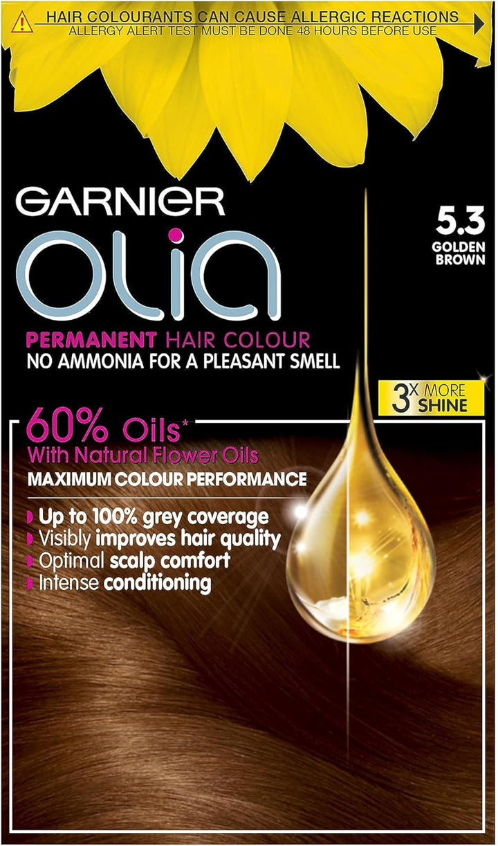 Garnier  5.0 Brown, Oil-Powered, No-Ammonia. 100% Grey Coverage. Luminous, Long-Lasting, Vibrant Brown Hair Color with Exceptional Shine and a Healthy, Nourished Feel.
