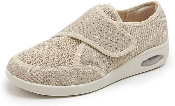 Neuropathy Shoes with Adjustable Strap - Extra Wide Orthopedic Breathable Diabetic Footwear for Women, Elderly Swollen Pain Relief (Beige, 4 UK)