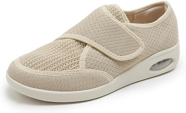 Neuropathy Shoes with Adjustable Strap - Extra Wide Orthopedic Breathable Diabetic Footwear for Women, Elderly Swollen Pain Relief (Beige, 4 UK)