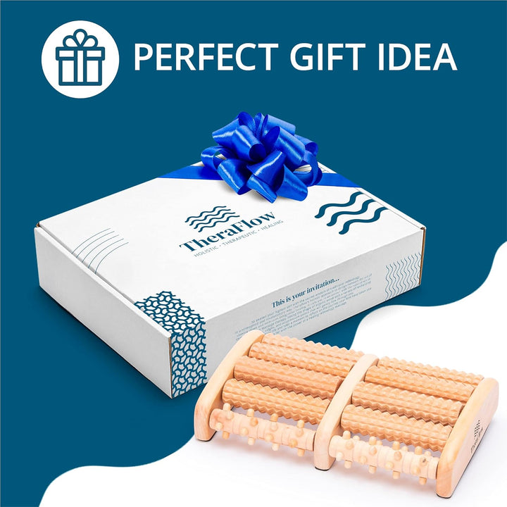 Wooden Foot Massager Roller - Acupressure Plantar Fasciitis Massager, Wellness & Walking Gifts for Women & Men, Foot Massagers for Pain and Circulation (Plus Reflexology Chart)