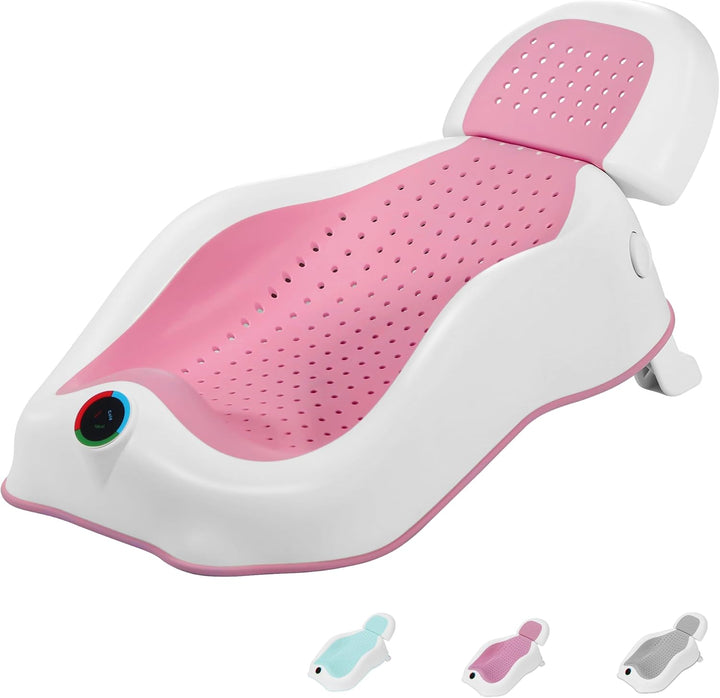 Baby Bath Seat Newborn Bath Seat with Thermometer,Foldable Baby Bath Support 0-6 Months Bath Seat,Travel Bath Chair for Bathtub,Baby Essential Newborn Essential(Grey)