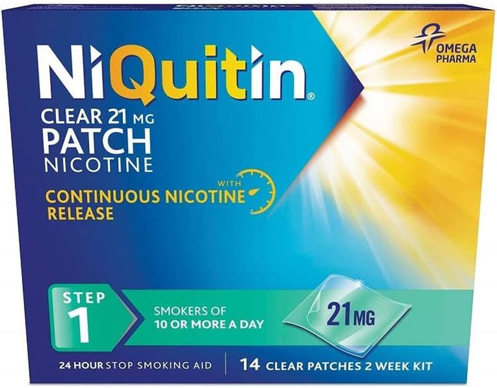 21 Mg Nicotine Patch - Step 1 - Stop Smoking Aid Therapy - 14 Clear Patches for 2 Weeks Treatment - 24H Craving Control - Invisible Nicotine Patches, White, 14 Count (Pack of 1)