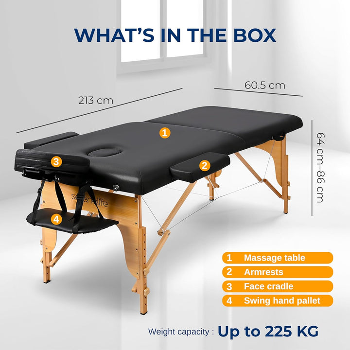Portable Massage Table, Professional Adjustable Folding 3 Sections Massage Bed with Carrying Bag, Lash Bed Ideal for Beauty Salon, Physical Therapy, Tattoo Parlor, Spa & Facial Treatment