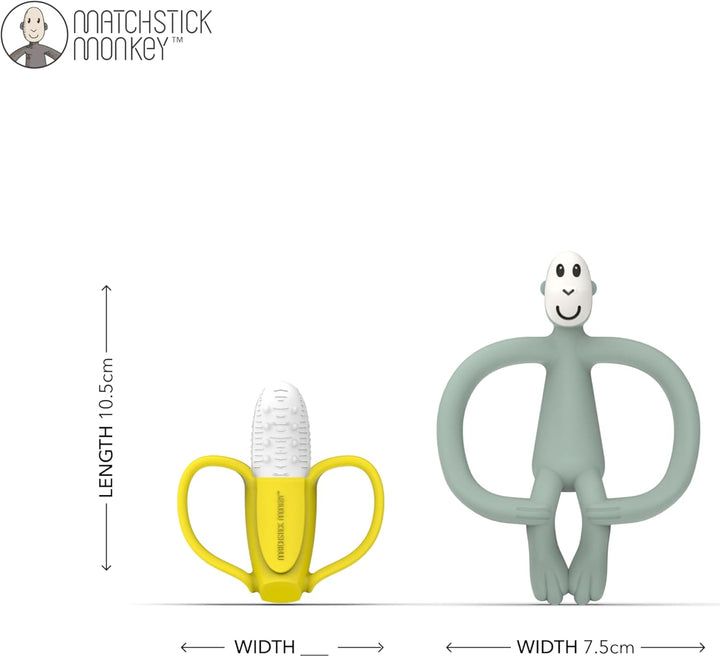 , Antimicrobial Teething Gift Set - 1 Banana Shaped Soother and 1 Animal Teether, 3 Months Old+, Banana & Monkey