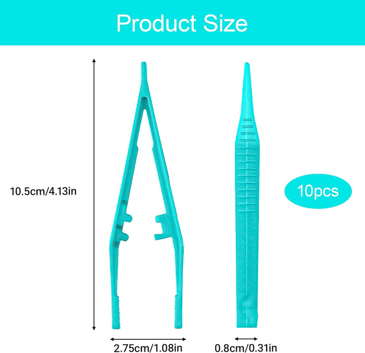 10Pcs Reusable Plastic Tweezers for Kids Portable Medical Tweezers Comfort Grip First Aid Tweezer Serrated Tips for Kids DIY Arts Crafts Health Beauty Professional Use (10.5Cm, Green)