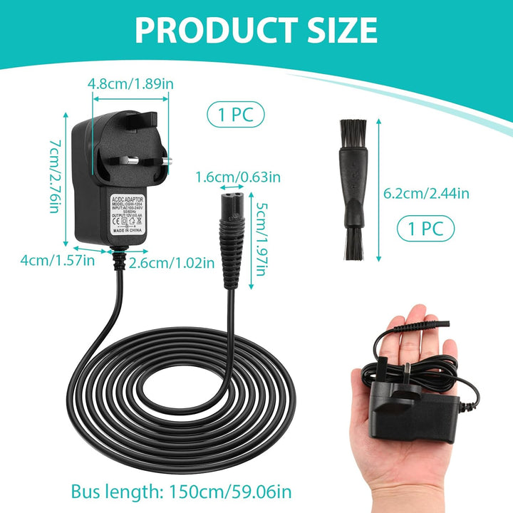 12V for Braun Shaver Charger Cable Series 3, 5, 9, 7, 1 Beard Trimmer and Epilator Silk-Epil 9, 7, 5, Electric Razor 3 Pin Charging Cable UK Plug for 5544, 3040S, 5409, 7220, 5377