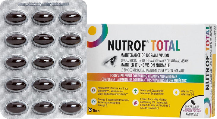 Nutrof Total Capsules – Once Daily Food Supplement with Lutein, Zeaxanthin, Omega 3, and Antioxidants | 3 Pack of 30 Capsules (1 Capsule per Day - 3-Month Supply)