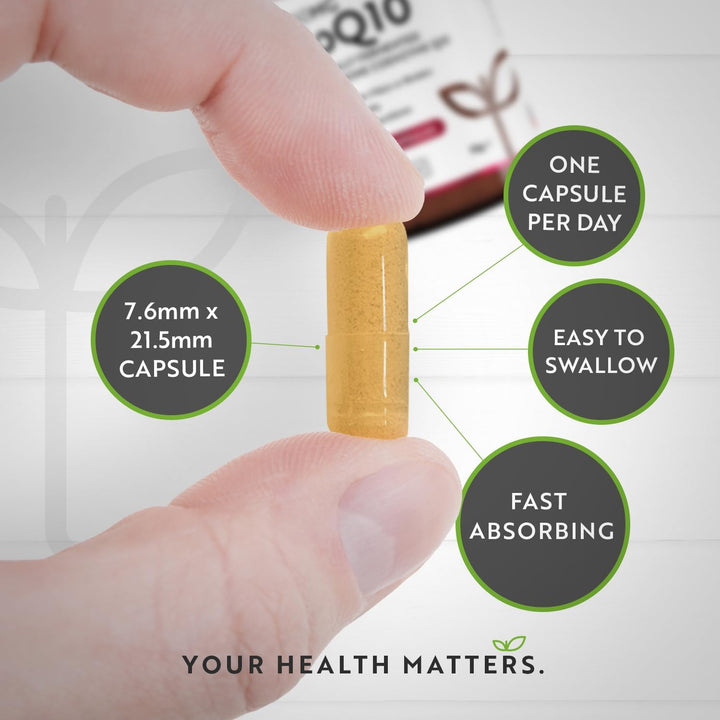 Coq10 200Mg - 120 Vegan Capsules of High Strength Co Enzyme Q10 (4 Months Supply) - 100% Pure and Naturally Fermented Ubiquinone Coenzyme - No Synthetic Additives - Made in the UK by