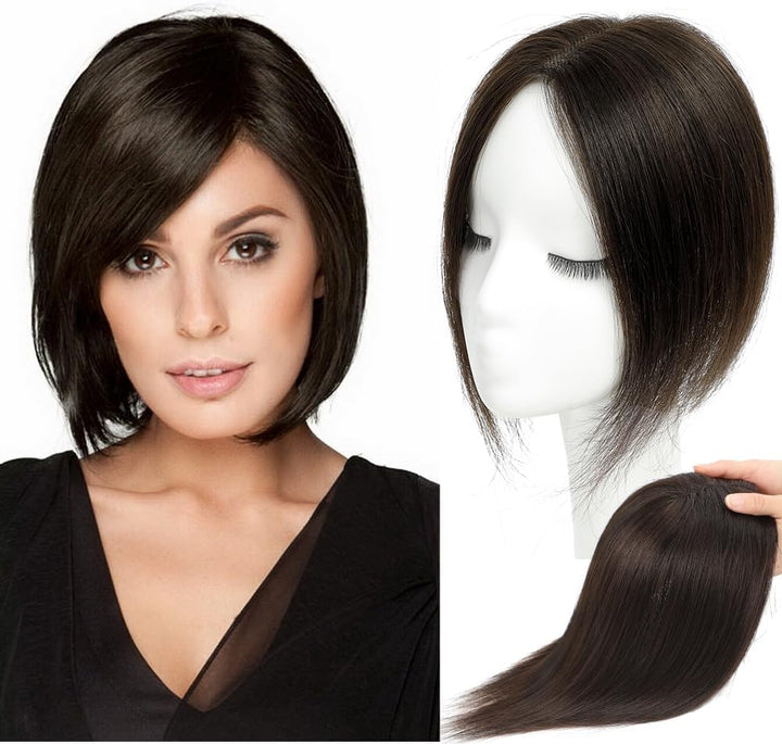 Hair Toppers with Thinninghair 100% Real Human Hair Topper for Women 10Inch Medium Brown Mix Blonde with Dark Brown Root Toppers 120% Density Top Toppee for Thinninghair4T427