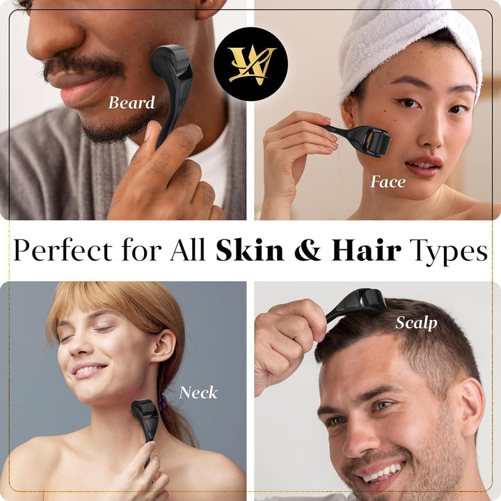 Derma Roller 1.0Mm for Skin, Hair & Beard – Women and Men Titanium Microneedling Roller for Face & Scalp, Safe & Easy to Use