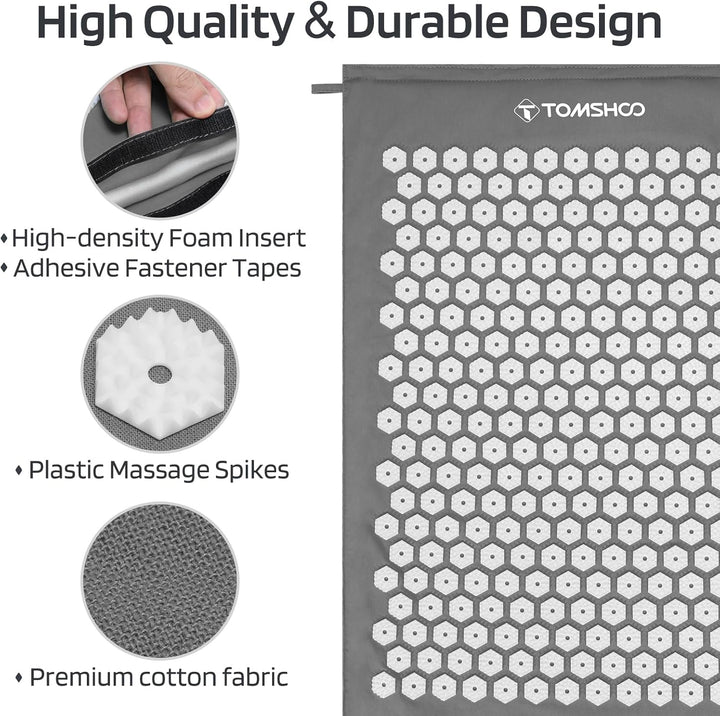 Acupressure Set, Acupressure Mat and Pillow with 2Pcs Massage Balls- Pain Relief Therapy Muscle Back Neck with Travel Bag for Men and Women Grey