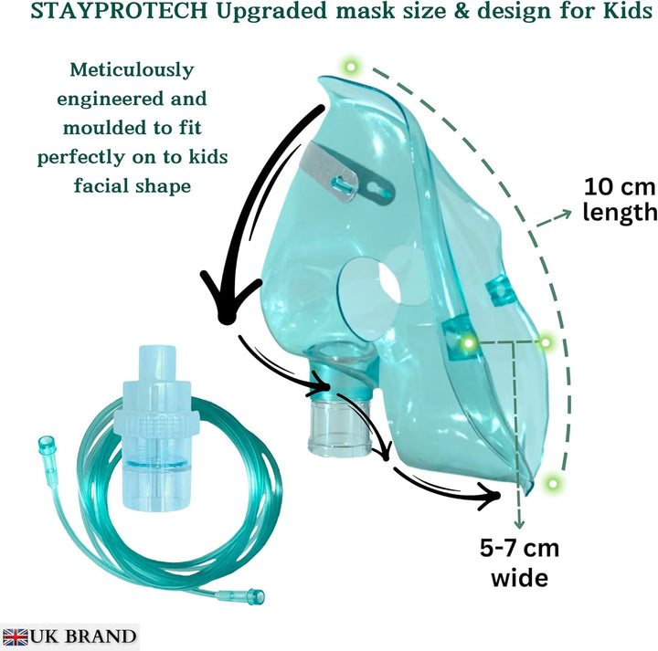 Nebuliser Replacement Set for Kids Respiratory Treatment Includes Nebuliser Chamber, 2.1M Long Tubing & Kid'S Mask, Universal Compatibility with Nebuliser Machine for Home & Travel Use.