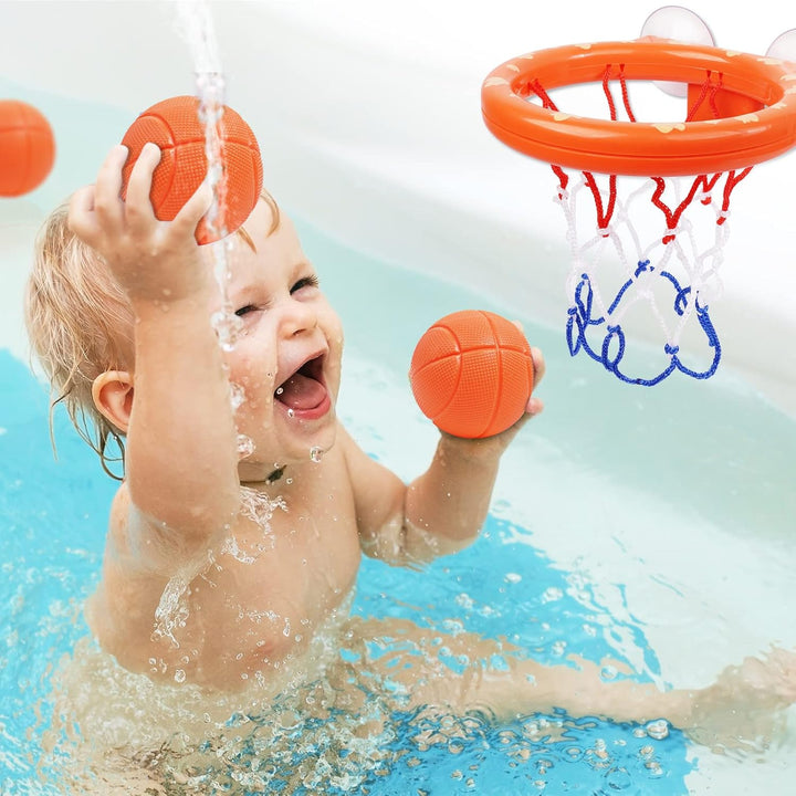 Baby Bath Toys, Bath Basketball Hoop for Baby, Bath Toys Fun Basketball Hoop & Balls Set 5 Balls Included, Bathes Toy Bathtub Basketballs Hoop with Strong Suction Cup, Fun Toddler Bathes Toy