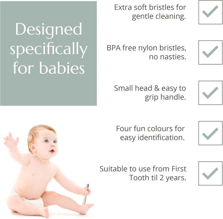 Organic Baby Bamboo Toothbrush | 4 Pack | Soft Fibre Bristles | 100% Biodegradable Handle | BPA Free | Vegan Eco Friendly Baby Toothbrushes (Multicolour)
