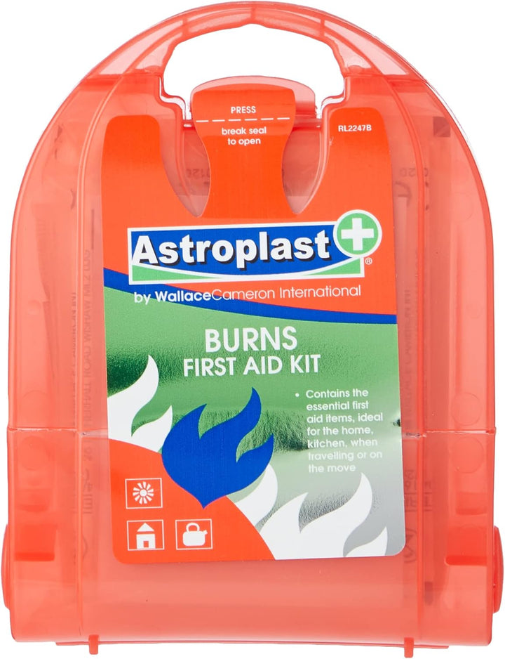 First Aid Burns Dispenser in Compact Red Piccolo Box - Refillable First Aid Kit with Burn Gel, Gloves and Burn Dressings - Essential Medical Equipment for Home, Workplace, or Car