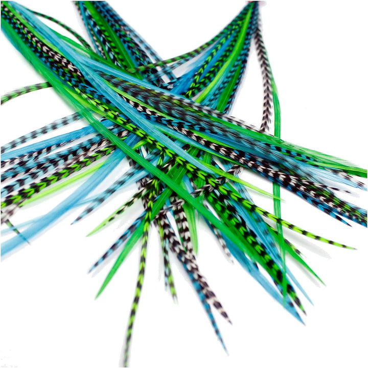 20 Real Feather Hair Extensions: Short Skinny 7-9 Inch (18-23Cm) + Rings/Loop (Mixed Naturals)