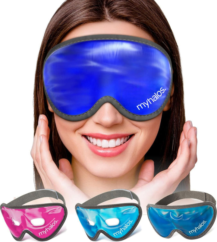 Gel Eye Mask - Reusable Cooling Eye Mask with Adjustable Straps - Cold Mask for Puffy Eyes, Dark Circles and Hangovers - Eyes Ice Pack Compress for Sinus, Headaches & Puffiness, Blue (1-Pack)