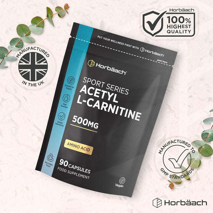 Acetyl L-Carnitine 500Mg | 90 Vegan Capsules | High Strength ALCAR Supplement | Amino Acid | by