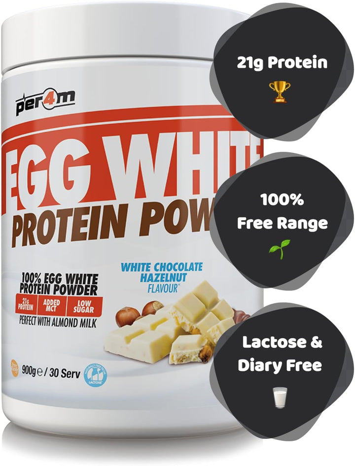 100% Pure Free Range Egg White Protein Powder | High Protein Shake with Added Mcts | Gut Friendly, Lactose-Free & Essential Amino Acids (900G, White Chocolate Hazelnut)