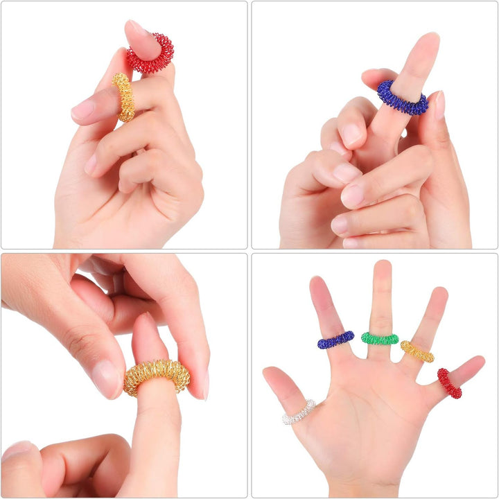 30 Pieces Acupressure Rings Spiky Sensory Rings for Fingers Stress Relief Fidget Sensory Massager for Teens Adults (Red, Blue, Green, Gold, Silver)