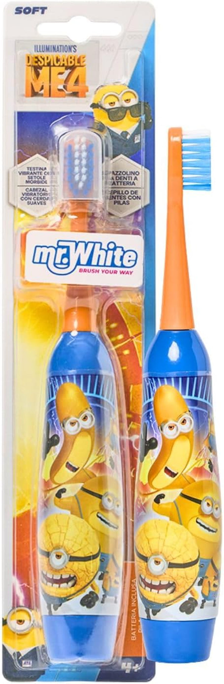 Minions Battery Powered Electric Toothbrush for Kids – Soft Rounded Bristles, Enhanced Vibration, Protection Cap & Battery Included | Gentle & Fun Oral Care for Children Ages 4+